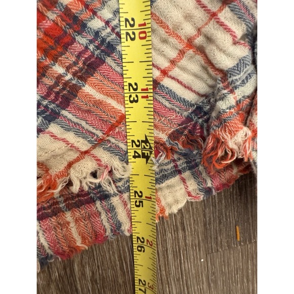 FREE PEOPLE Shirt small Juniper Ridge Raw Hem Gauzy Plaid Oversized Button Up - Picture 10 of 11